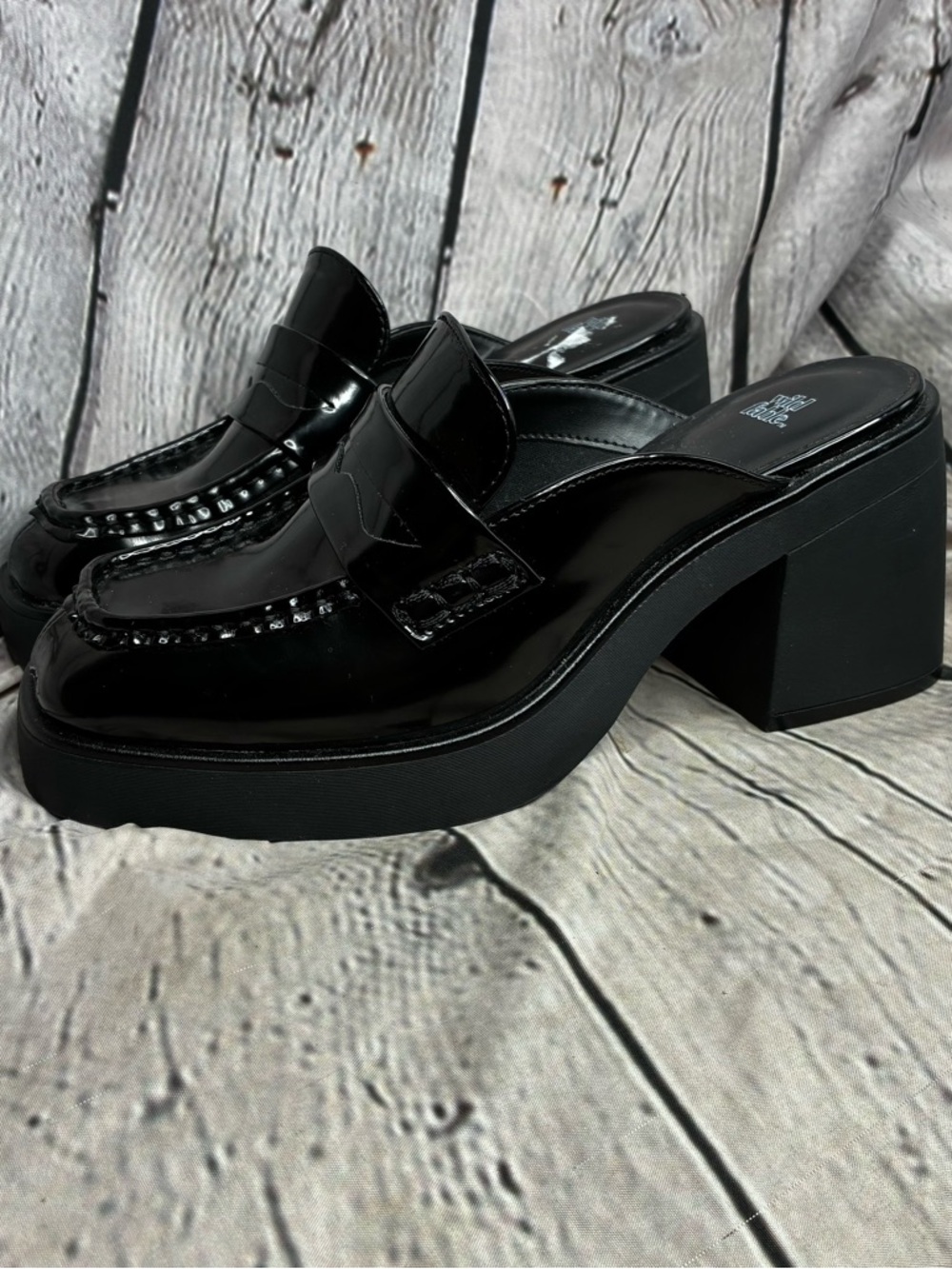 Dark Academia Corporate Goth Preppy 90s Grunge Chunky Block Heel Black Mules 7.5